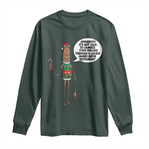 Marcus The Worm Christmas Meme Long Sleeve Shirt Locally Owned Greek Restaurant TS14 Dark Forest Green Print Your Wear