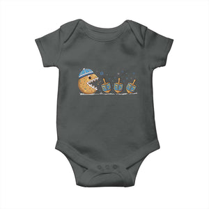 Funny Hanukkah Baby Onesie Donut Chasing Flames Jewish TS14 Dark Heather Print Your Wear