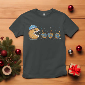 Funny Hanukkah T Shirt Donut Chasing Flames Jewish TS14 Dark Heather Print Your Wear