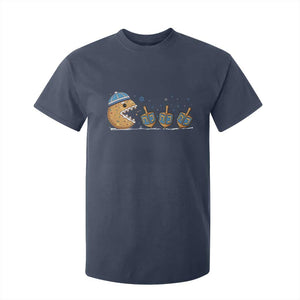 Funny Hanukkah T Shirt For Kid Donut Chasing Flames Jewish TS14 Navy Print Your Wear