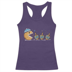 Funny Hanukkah Racerback Tank Top Donut Chasing Flames Jewish TS14 Purple Print Your Wear