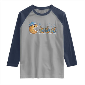 Funny Hanukkah Raglan Shirt Donut Chasing Flames Jewish TS14 Sport Gray Navy Print Your Wear