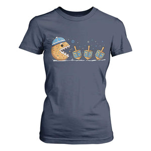 Funny Hanukkah T Shirt For Women Donut Chasing Flames Jewish TS14 Navy Print Your Wear