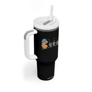 Funny Hanukkah Tumbler With Handle Donut Chasing Flames Jewish TS14 Print Your Wear