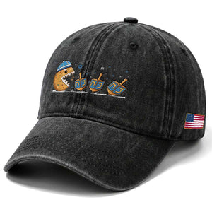 Funny Hanukkah Washed Cotton Baseball Cap Donut Chasing Flames Jewish TS14 Print Your Wear
