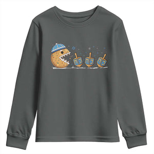 Funny Hanukkah Youth Sweatshirt Donut Chasing Flames Jewish TS14 Dark Heather Print Your Wear