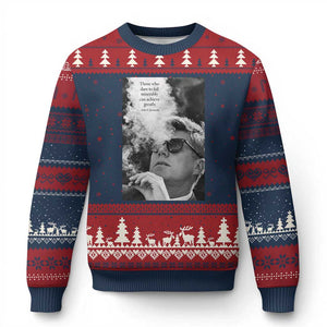 John F Kennedy Cigar Smoking Sunglasses Ugly Christmas Sweater Those Who Dare To Fail Miserably Can Achive Greatly TS14 Navy Red Print Your Wear