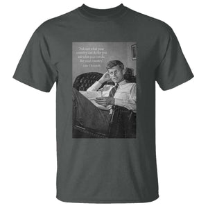 John F Kennedy Quote T Shirt American President History TS14 Dark Heather Print Your Wear