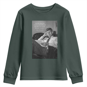 John F Kennedy Quote Youth Sweatshirt American President History TS14 Dark Forest Green Print Your Wear