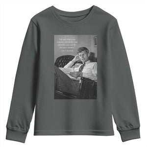 John F Kennedy Quote Youth Sweatshirt American President History TS14 Dark Heather Print Your Wear