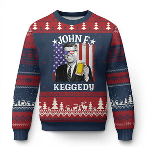 John F Kennedy Ugly Christmas Sweater 4th of July America Flag Beer TS14 Navy Red Print Your Wear