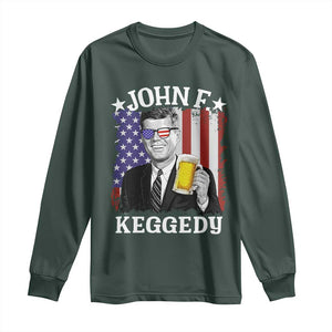 John F Kennedy Long Sleeve Shirt 4th of July America Flag Beer TS14 Dark Forest Green Print Your Wear