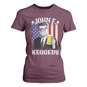 John F Kennedy T Shirt For Women 4th of July America Flag Beer TS14 Maroon Print Your Wear