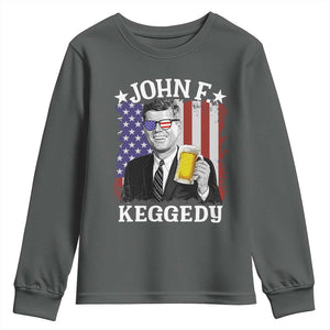 John F Kennedy Youth Sweatshirt 4th of July America Flag Beer TS14 Dark Heather Print Your Wear