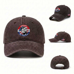 John F Kennedy US President American History Washed Cotton Baseball Cap TS14 Washed Cap Universal Fit Dark Brown Print Your Wear