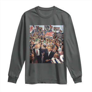John F Kennedy American President History Long Sleeve Shirt TS14 Dark Heather Print Your Wear