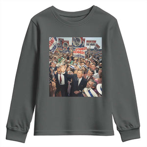 John F Kennedy American President History Youth Sweatshirt TS14 Dark Heather Print Your Wear