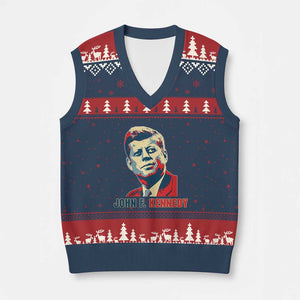 John F Kennedy American Flag US President V-Neck Knit Sweater Vest TS14 Navy Red Print Your Wear