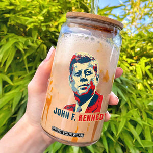 John F Kennedy American Flag US President Glass Can TS14 Black Print Your Wear