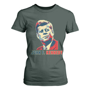 John F Kennedy American Flag US President T Shirt For Women TS14 Dark Forest Green Print Your Wear
