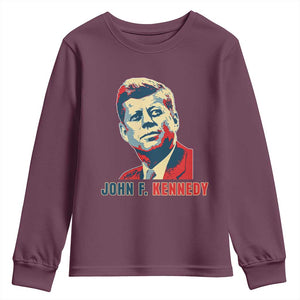 John F Kennedy American Flag US President Youth Sweatshirt TS14 Maroon Print Your Wear