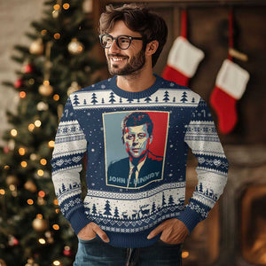 John F Kennedy Ugly Christmas Sweater American President History US Presidential Leader TS14 Navy Beige Print Your Wear