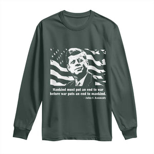 John F Kennedy Quote Long Sleeve Shirt American Flag US President TS14 Dark Forest Green Print Your Wear