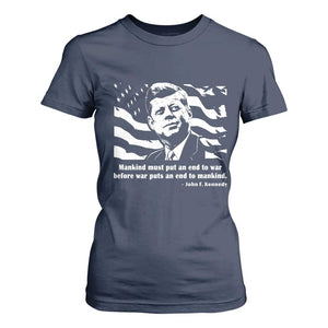 John F Kennedy Quote T Shirt For Women American Flag US President TS14 Navy Print Your Wear