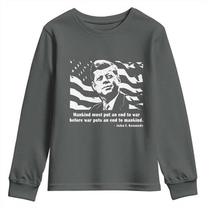 John F Kennedy Quote Youth Sweatshirt American Flag US President TS14 Dark Heather Print Your Wear