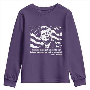 John F Kennedy Quote Youth Sweatshirt American Flag US President TS14 Purple Print Your Wear