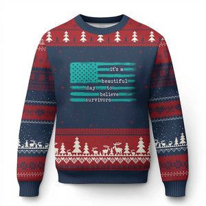 Sexual Assault Awareness Ugly Christmas Sweater It's a Beautiful Day To Believe Survivors TS14 Navy Red Print Your Wear
