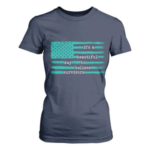 Sexual Assault Awareness T Shirt For Women It's a Beautiful Day To Believe Survivors TS14 Navy Print Your Wear