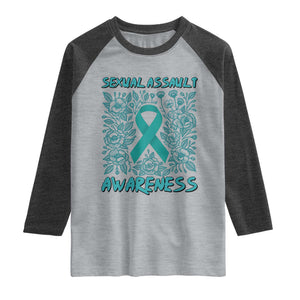 Sexual Assault Awareness Month Raglan Shirt TS14 Heather Gray Heather Charcoal Print Your Wear