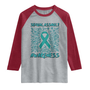 Sexual Assault Awareness Month Raglan Shirt TS14 Heather Gray Heather Red Print Your Wear