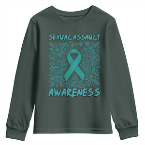 Sexual Assault Awareness Month Youth Sweatshirt TS14 Dark Forest Green Print Your Wear