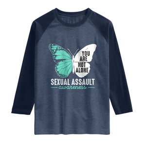 April Sexual Assault Awareness Raglan Shirt Teal Ribbon Flower TS14 Heather Denim Navy Print Your Wear