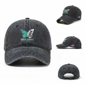 April Sexual Assault Awareness Washed Cotton Baseball Cap Teal Ribbon Flower TS14 Washed Cap Universal Fit Dark Gray Print Your Wear