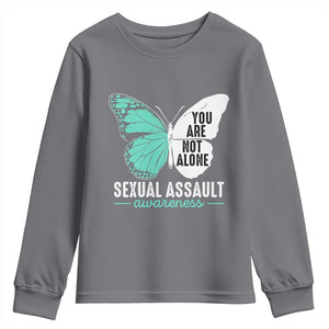 April Sexual Assault Awareness Youth Sweatshirt Teal Ribbon Flower TS14 Charcoal Print Your Wear