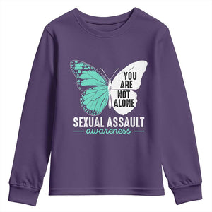 April Sexual Assault Awareness Youth Sweatshirt Teal Ribbon Flower TS14 Purple Print Your Wear