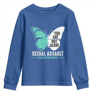 April Sexual Assault Awareness Youth Sweatshirt Teal Ribbon Flower TS14 Royal Blue Print Your Wear