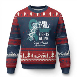 Sexual Assault Awareness Ugly Christmas Sweater In This Family Nobody Fights Alone TS14 Navy Red Print Your Wear