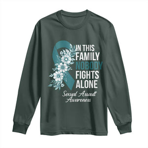 Sexual Assault Awareness Long Sleeve Shirt In This Family Nobody Fights Alone TS14 Dark Forest Green Print Your Wear