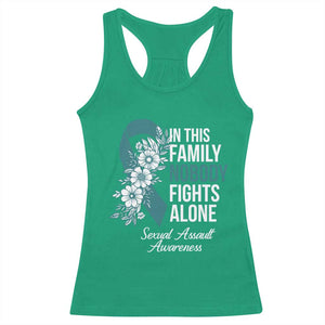 Sexual Assault Awareness Racerback Tank Top In This Family Nobody Fights Alone TS14 Irish Green Print Your Wear