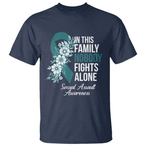 Sexual Assault Awareness T Shirt In This Family Nobody Fights Alone TS14 Navy Print Your Wear