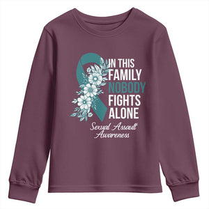 Sexual Assault Awareness Youth Sweatshirt In This Family Nobody Fights Alone TS14 Maroon Print Your Wear
