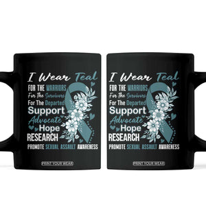 Sexual Assault Awareness Coffee Mug Teal Ribbon Flower TS14 Black Print Your Wear