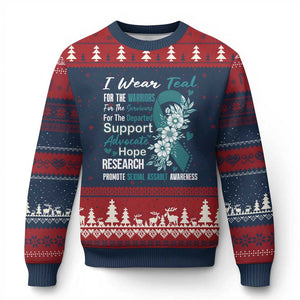 Sexual Assault Awareness Ugly Christmas Sweater Teal Ribbon Flower TS14 Navy Red Print Your Wear