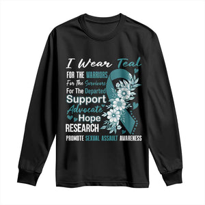 Sexual Assault Awareness Long Sleeve Shirt Teal Ribbon Flower TS14 Black Print Your Wear