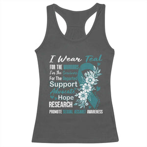 Sexual Assault Awareness Racerback Tank Top Teal Ribbon Flower TS14 Dark Heather Print Your Wear