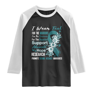 Sexual Assault Awareness Raglan Shirt Teal Ribbon Flower TS14 Black White Print Your Wear